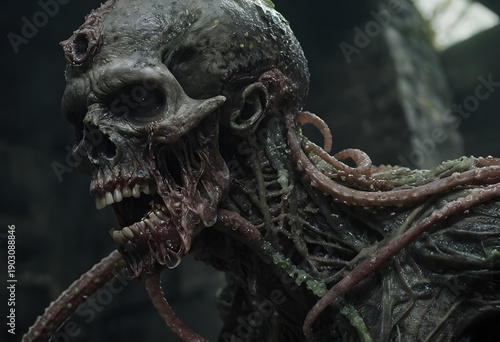 Zombie monster creature with decaying flesh and tentacles