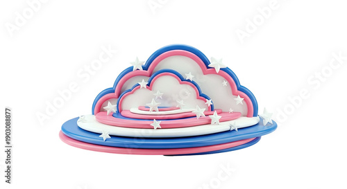 3D Rendered Cloud Stage with Stars