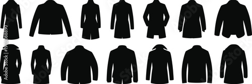 Coat and jacket silhouettes set featuring outerwear clothing in different styles isolated on white background for fashion design use