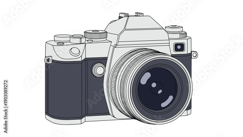 A detailed and stylish illustration of a vintage analog film camera, perfect for photography enthusiasts and retro design projects.