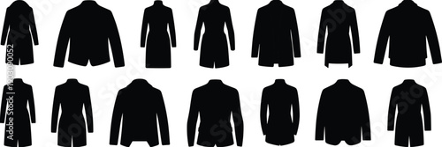 Jacket and coat silhouettes collection featuring modern and classic outerwear styles isolated on white background for fashion design use