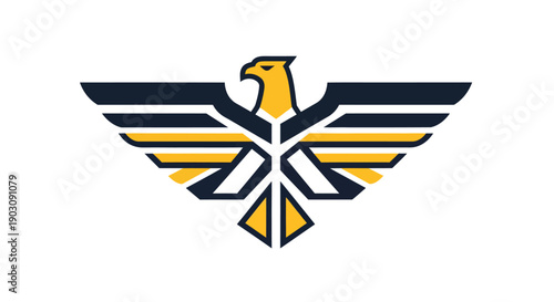 A stylized eagle emblem with outstretched wings, featuring a bold color scheme, vector illustration, graphic design element, symbolizing freedom and strength