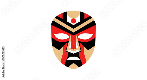 Vibrant traditional mask illustration showcasing cultural heritage and artistic expression in a frontal view