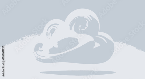 Minimalist Stylized Cloud Graphic Illustration on Light Grey Background with Textured Effect and