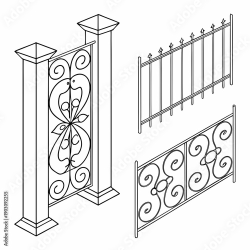 Intricate ironwork designs showcasing artistic craftsmanship and architectural beauty Vector