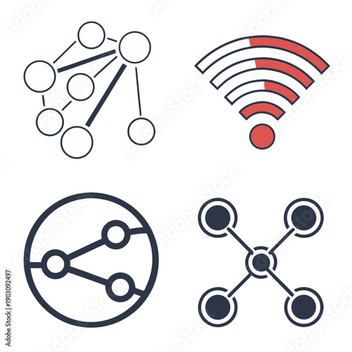 Four distinct icons representing connectivity and wireless technology Vector