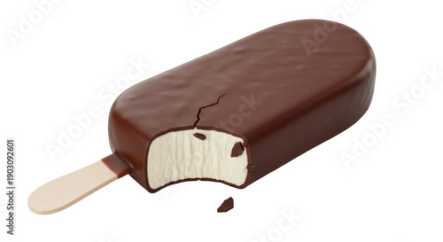 Fotografie Chocolate covered ice cream bar isolated PNG, delicious frozen dessert with a bi