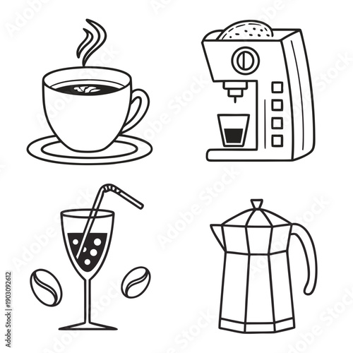 A delightful assortment of coffee and tea illustrations showcasing various brewing methods and beverages Vector