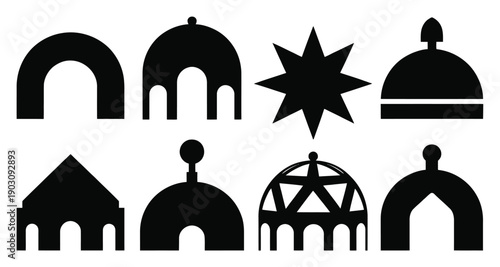 Collection of Black Silhouettes of Architectural Domes and Arches