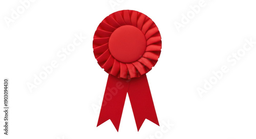 Photos Red award ribbon isolated PNG on transparent background, prize rosette for achie