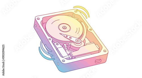 Vibrant gradient hard disk drive illustration symbolizing modern digital data storage technology