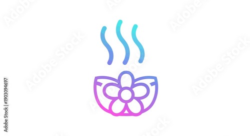 Vibrant gradient line icon illustrating a fragrant flower bowl with steam for spa and relaxation