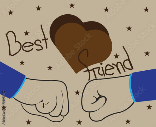 Best Friends Concept: Two Hands Making a Fist Bump with Heart Symbol