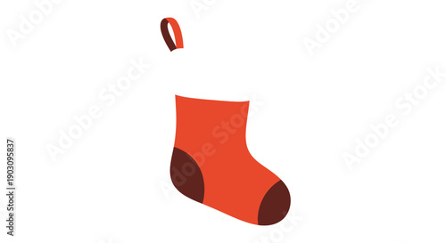 Christmas stocking hanging on a white background with red and white colors and brown accents for holiday decoration and festive celebration