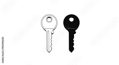 Two identical keys in different styles, one outlined and white, the other filled and black