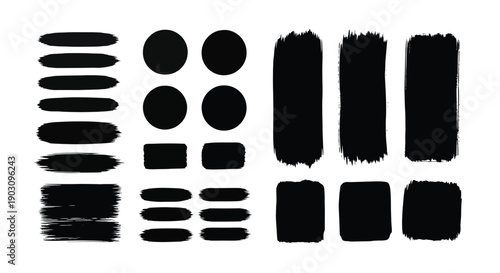 Collection of abstract black brush stroke shapes in various forms and sizes