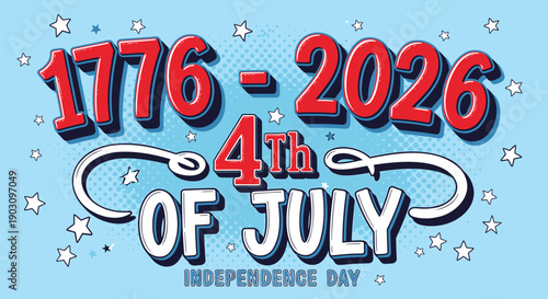 4th of July celebration banner with stars and fireworks, Independence Day vector illustration for poster or social media, patriotic design element