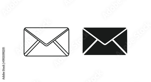 Simple black and white envelope icons symbolizing communication and correspondence in a minimalist design suitable for various digital applications and user interfaces.
