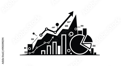 Abstract visualization of business growth data featuring line charts bar graphs and pie segment visualization