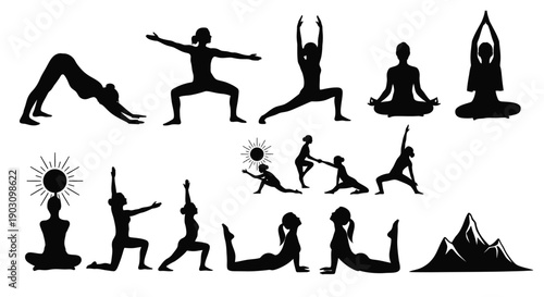Set of Yoga Poses Silhouettes