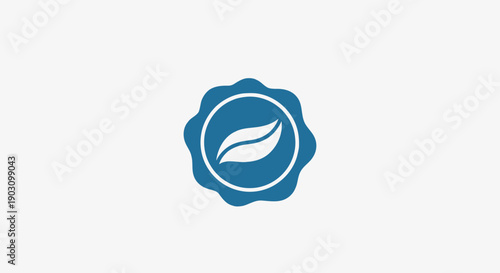 Elegant blue organic leaf emblem symbolizing nature and eco-friendly quality assurance or