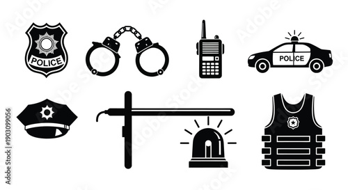 Set of Police Equipment Icons