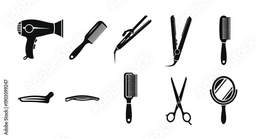 Set of Hair Styling Tools Icons