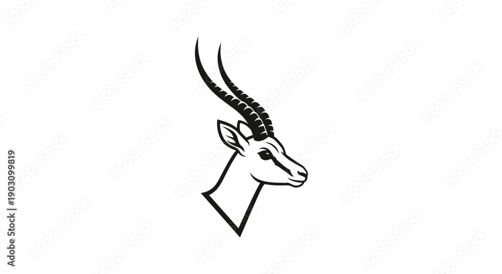 Fototapeta premium Elegant black and white gazelle head illustration on white background