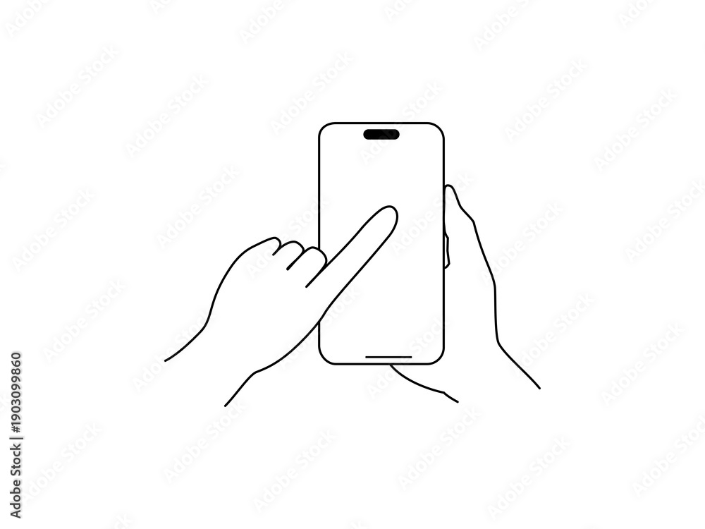 Fototapeta premium 線画 スマホと操作する手2