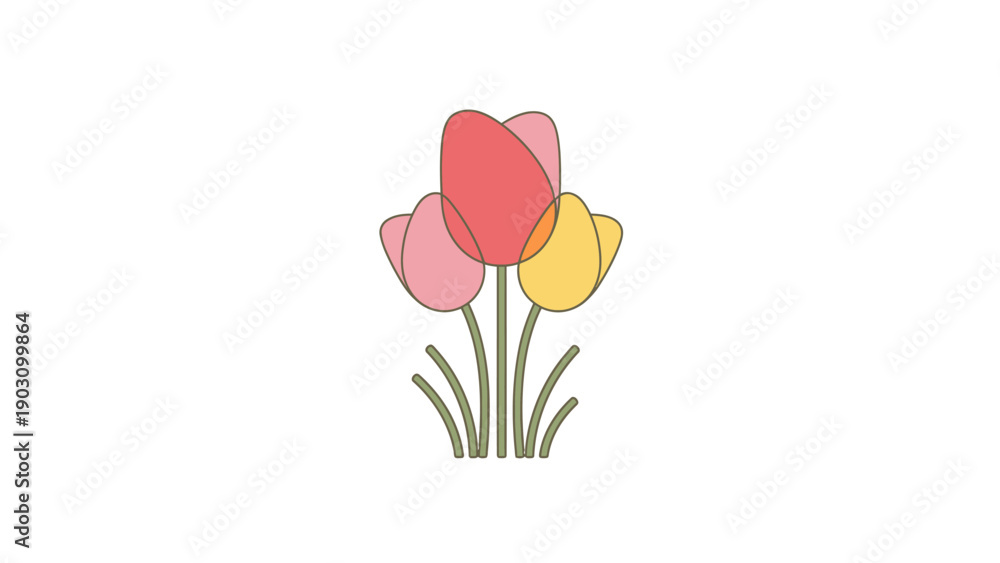 Obraz premium Stylized tulip flowers illustration on white background design elements