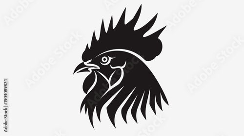 Black rooster head silhouette illustration against white background