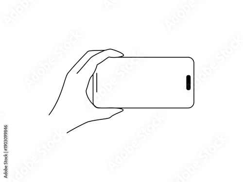 線画　横向きスマホを持つ手1