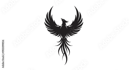 Black phoenix silhouette with wings spread against white background
