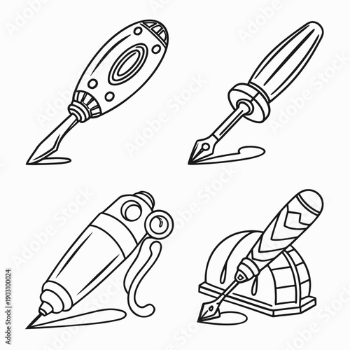 Assorted office supplies including scissors, a stapler, a tape dispenser, and a glue stick Vector