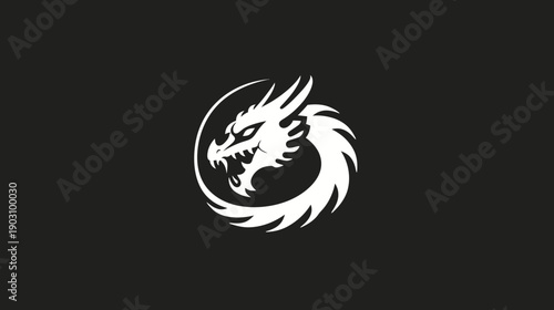 Stylized dragon emblem on dark background design for branding and print
