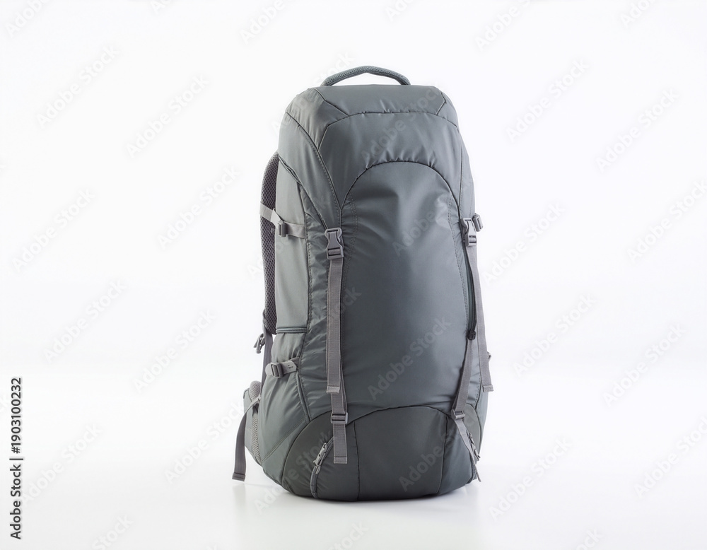 Fototapeta premium Ergonomic Mountain Hiking Backpack Rear View on White Background
