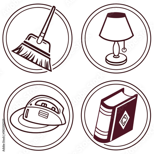 A collection of various household chores and activities depicted in a circular format. Vector