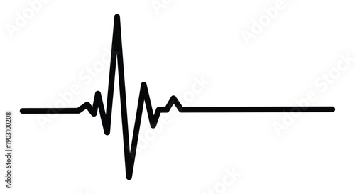 Minimalist black line representation of a heartbeat or pulse wave on a white background
