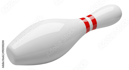Bowling pin PNG isolated on transparent background, classic skittle with red stripes for sports and recreation use, cutout