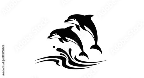 Two jumping dolphins silhouette against a white background vector illustration