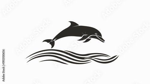 Jumping dolphin silhouette above waves vector illustration for graphic designs
