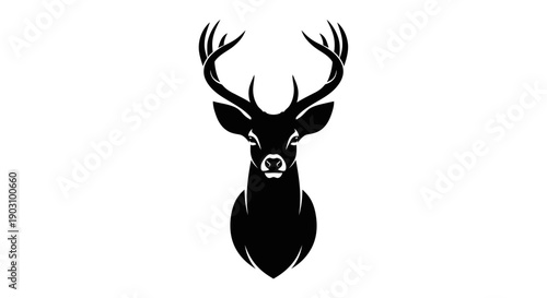 Silhouette of a majestic deer head against a clean white background
