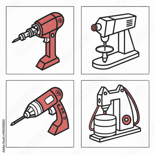 Four different types of power tools used in construction and repair work Vector