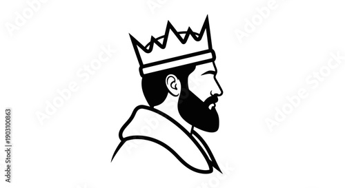 Profile portrait of a king with a crown symbol on white background