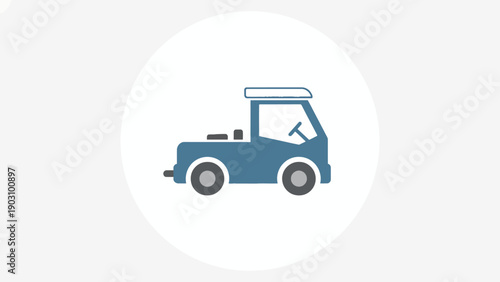 Minimalist blue pickup truck icon on a white circle for transportation concepts and web design