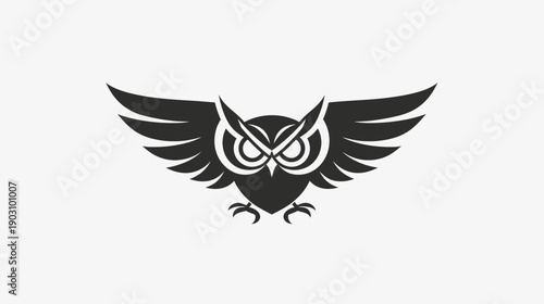 Stylized owl silhouette with wings spread against white background