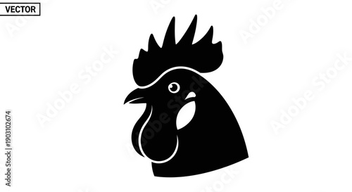 Black and white rooster head silhouette vector illustration on white background