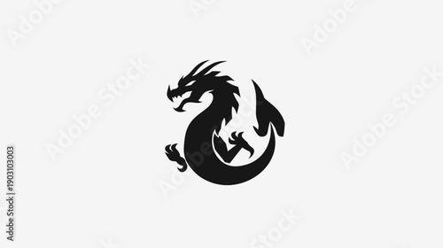 Stylized dragon silhouette on white background for graphic design elements