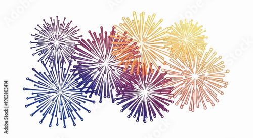 Abstract illustration of colorful festive explosions or floral bursts on a pristine white