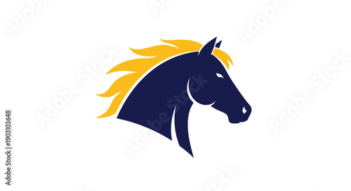Stylized horse head logo with vibrant yellow mane and a clean white background